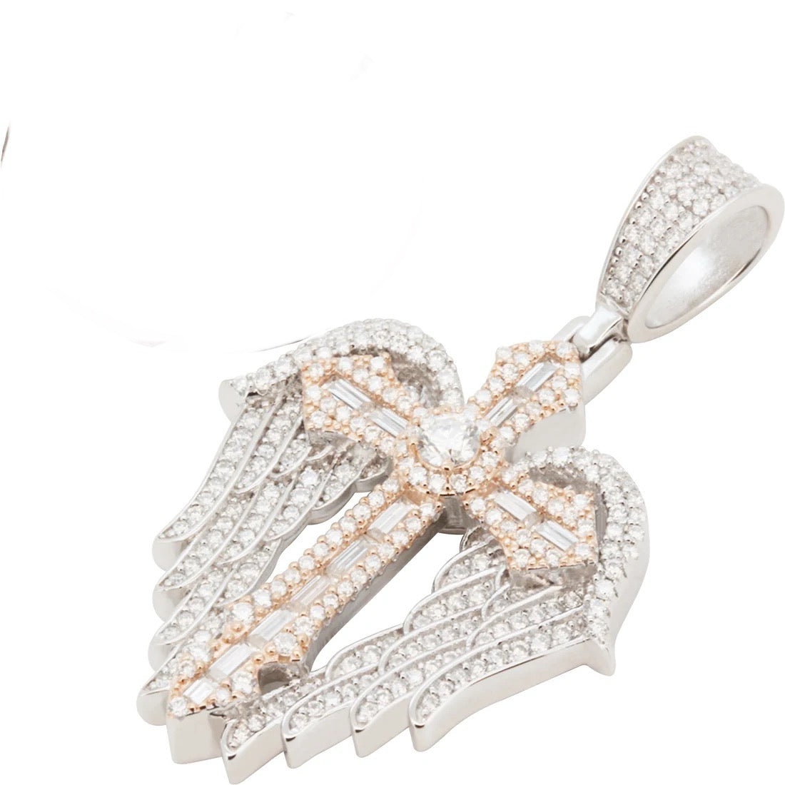 VS Moissanite Angel Wing Cross W/ Franco Chain