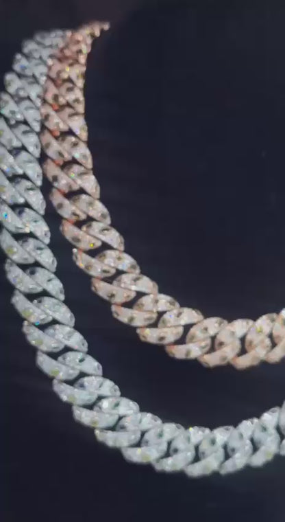 VS Moissanite Mosaic Raised Color Stone miami Cuban Link Chain
