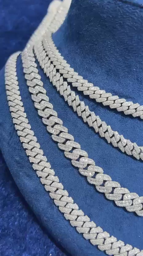 Solid Sterling Silver Natural Diamond Cuban Link Chain